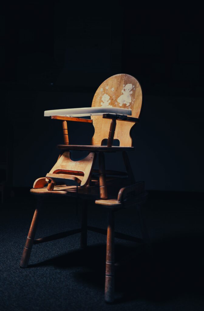 Wooden high chair with tray