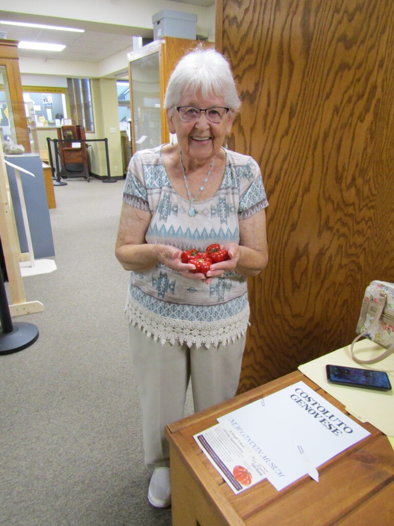 Lady holding three red tomatoes